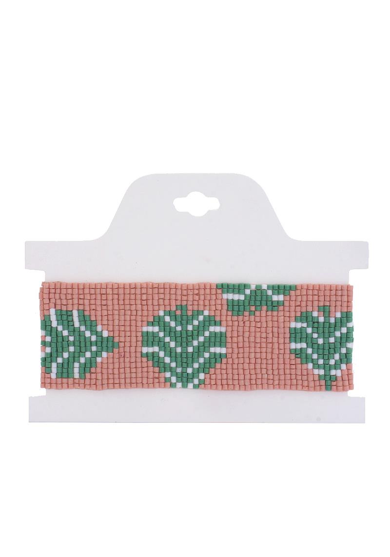 TROPICAL LEAF PATTERN SEED BEAD BRACELET