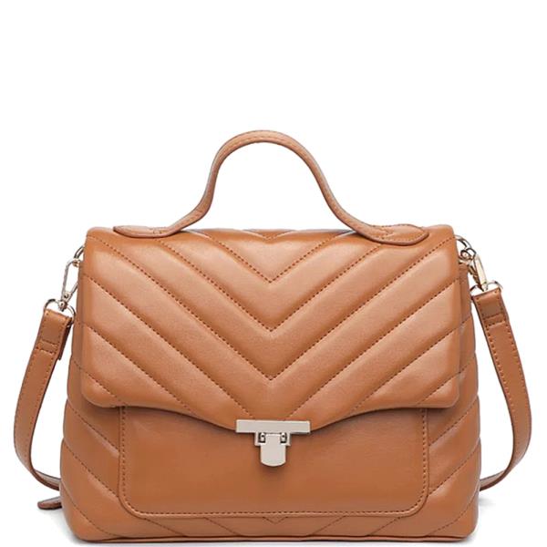 CHEVRON PATTERN TURNLOCK HANDLE IMANI SATCHEL BAG