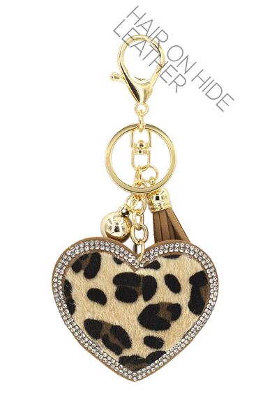 HEART LEOPARD BROWN KEYCHAIN