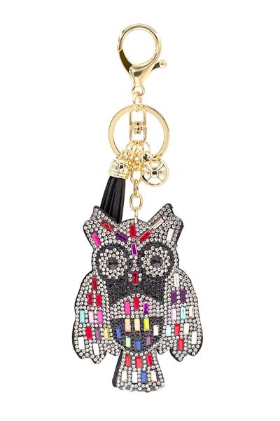 FASHION RHINESTONE PATTERN OWL KEYCHAIN