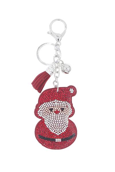 RHINESTONE ROUND SANTA KEY CHAIN