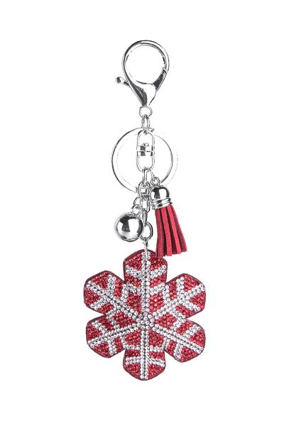 CHRISTMAS RHINESTONE SNOW FLOWER TASSEL KEY CHAIN