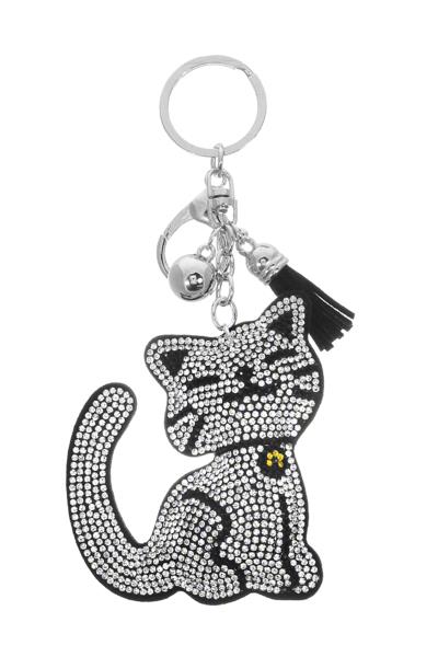 RHINESTONE CRYSTAL KEYCHAIN SMILE CAT