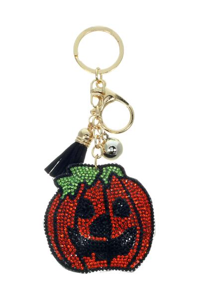 RHINESTONE HALLOWEEN PUMPKIN TASSEL KEY CHAIN