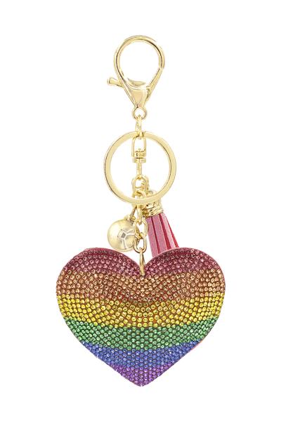 RHINESTONE HEART TASSEL KEY CHAIN