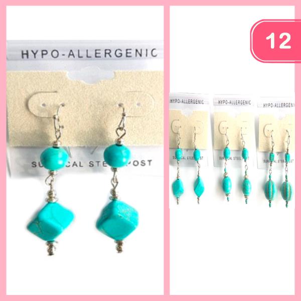 FASHION TURQUOISE STONE DANGLE EARRING (12 UNITS)