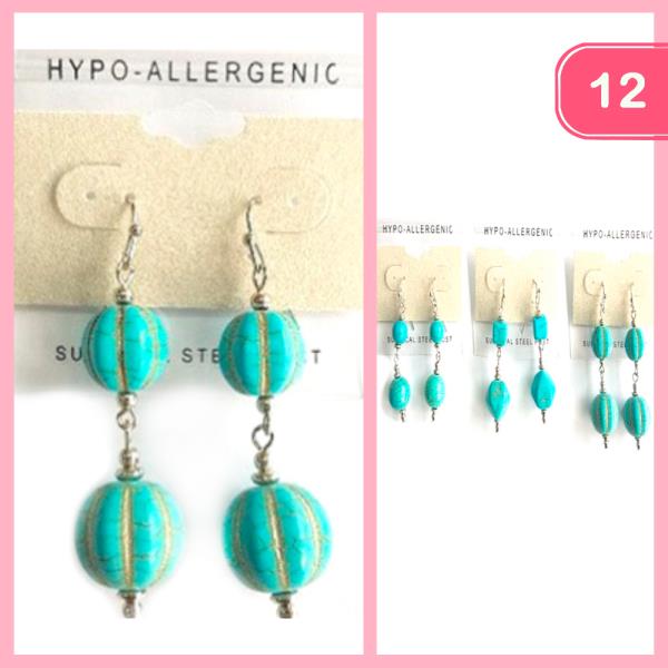 FASHION TURQUOISE STONE DANGLE EARRING (12 UNITS)
