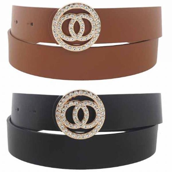 CIRCLE PLAIN RHINESTONE INFINITY BUCKLE DUO BELT SET