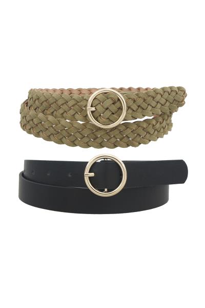 ROUND METAL BUCKLE TWO STYLE BELT SET