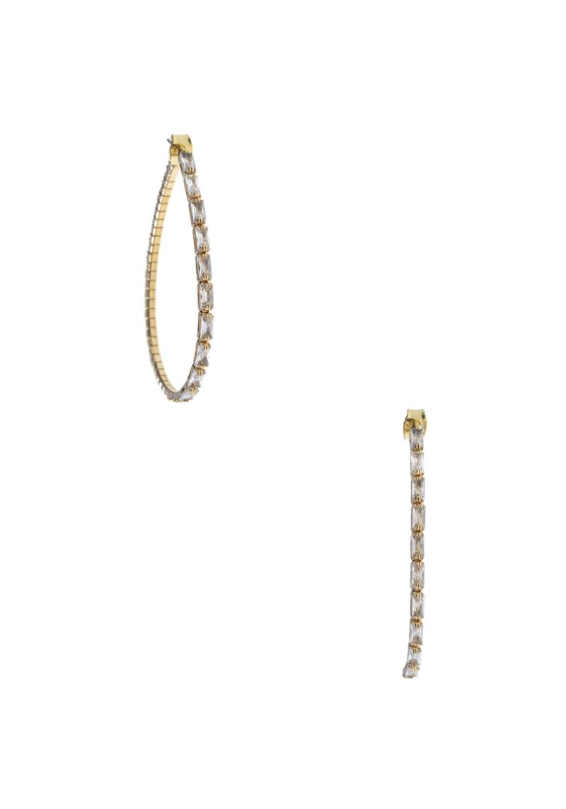 RHINESTONE CRYSTAL BAGUETTE TEARDROP HOOP EARRING