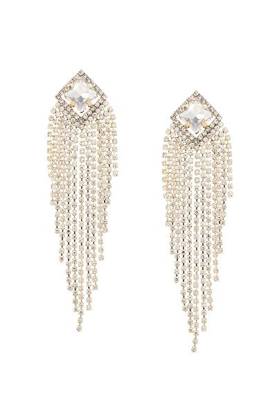 RHOMBUS RHINESTONE POST FRINGE EARRING