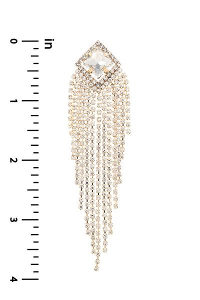 RHOMBUS RHINESTONE POST FRINGE EARRING