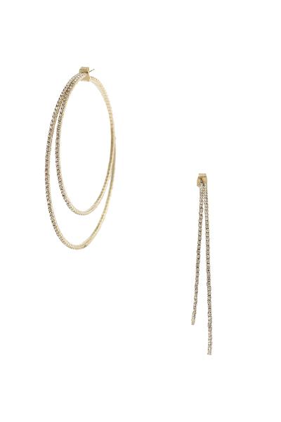RHINESTONE 50 70 MM DOUBLE HOOP EARRING