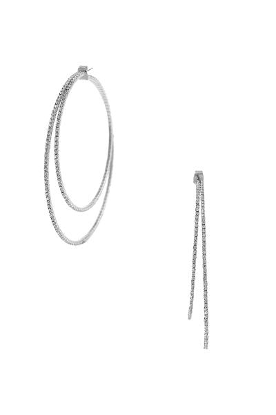 RHINESTONE 50 70 MM DOUBLE HOOP EARRING