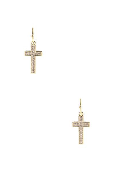 RHINESTONE CRYSTAL SIMPLE CROSS HOOK EARRING