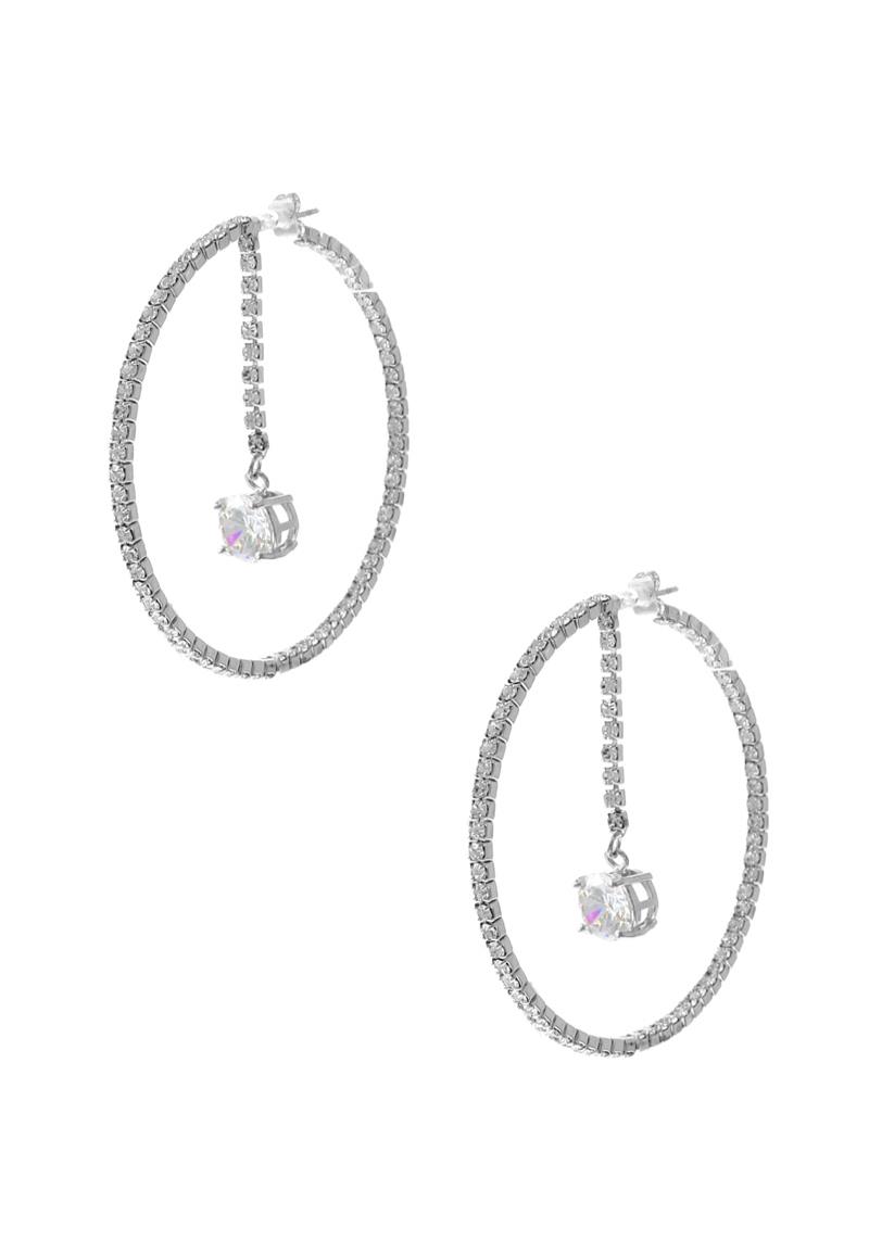 RHINGSTONE CUBIC ZIRCONIA DANGLE MEMORY WIRE HOOP EARRING