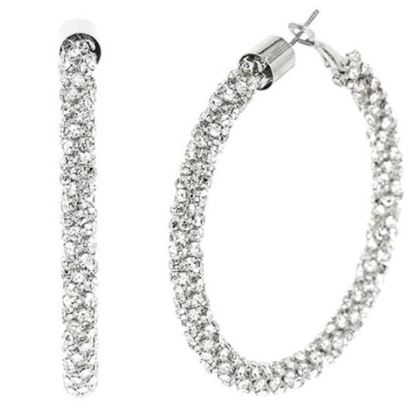 RHINESTONE TWIST HOOP EARRING