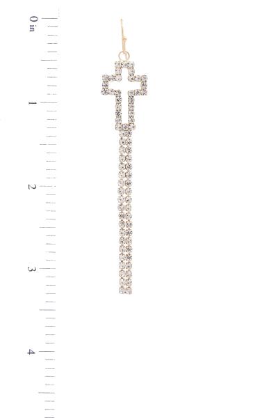 CROSS SHAPE RHINESTONE DANGLE EARRING