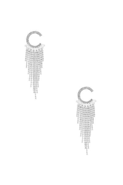 CRYSTAL C SHAPE BAGUETTE FRINGE EARRING