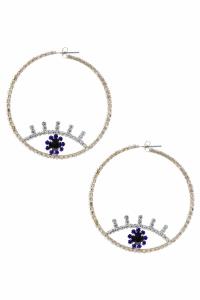 RHINESTONE EVIL EYE 50MM HOOP EARRING