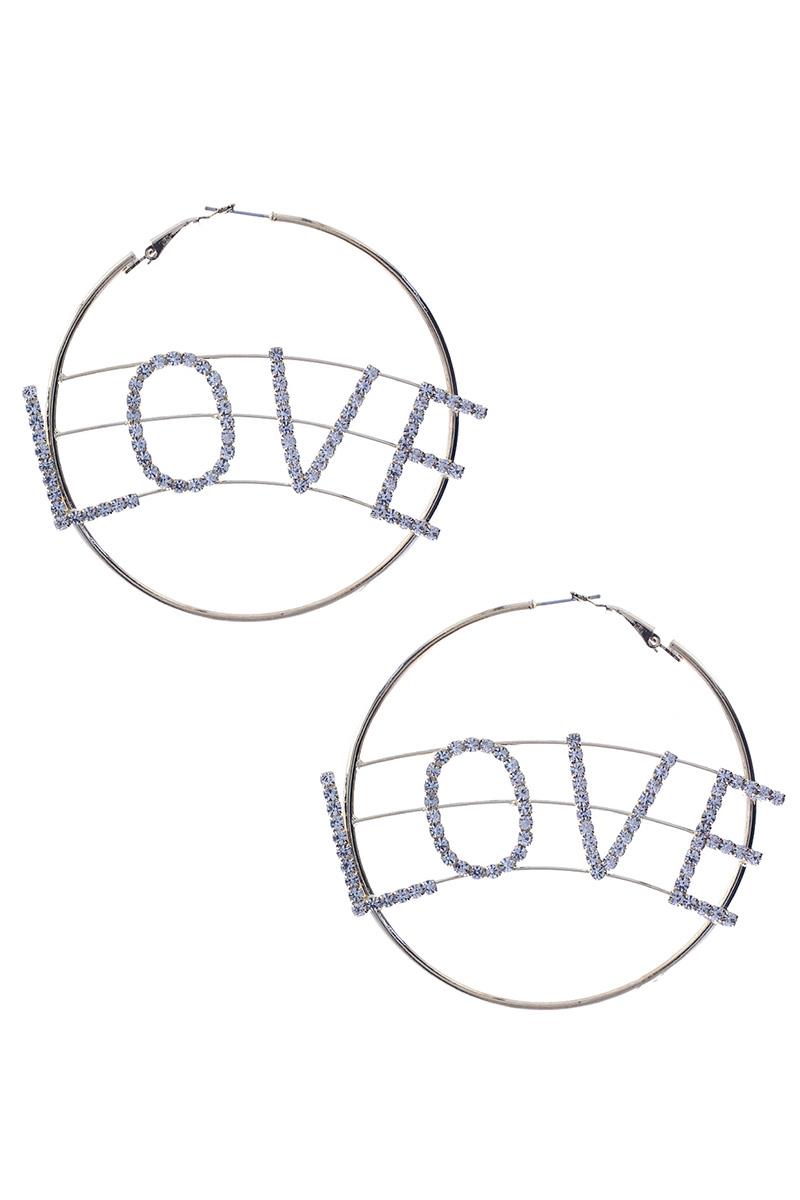 LOVE RHINESTONE HOOP EARRING