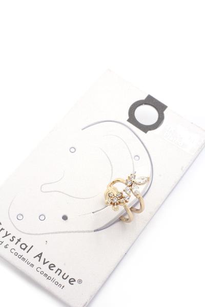 BUTTERFLY FLOWER RHINESTONE 14K GOLD DIPPED EAR CUFF