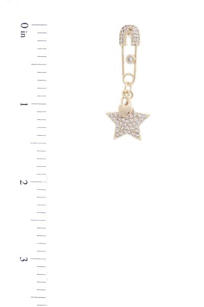 STAR CHARM SAFETY PIN SHAPE 14K GOLD PLATED EARRING