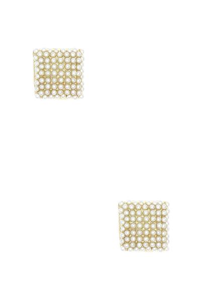 SQUARE PEARL PAVE STUD EARRING