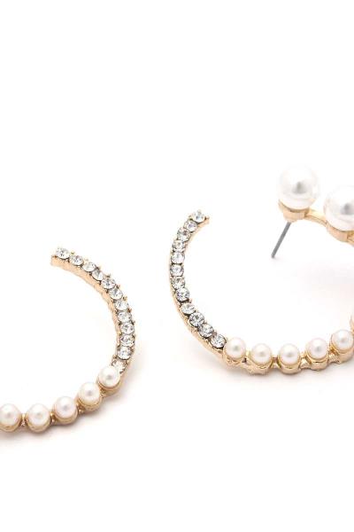 PEARL RHINESTONE OPEN CIRCLE DROP EARRING