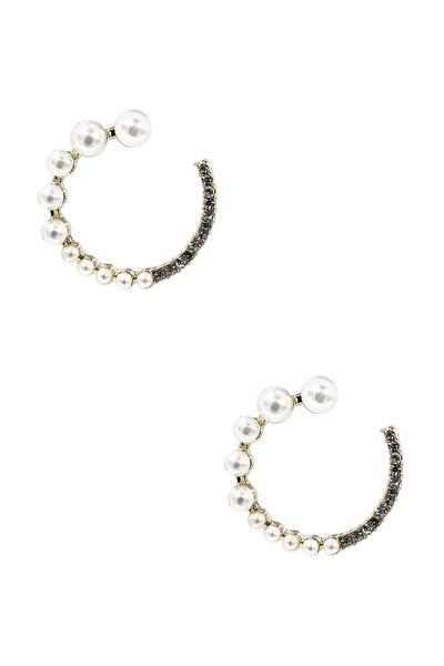 PEARL RHINESTONE OPEN CIRCLE DROP EARRING