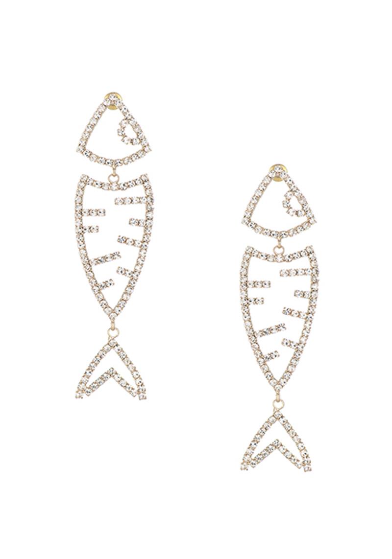 RHINESTONE FISH SHAPE DROP EARRING