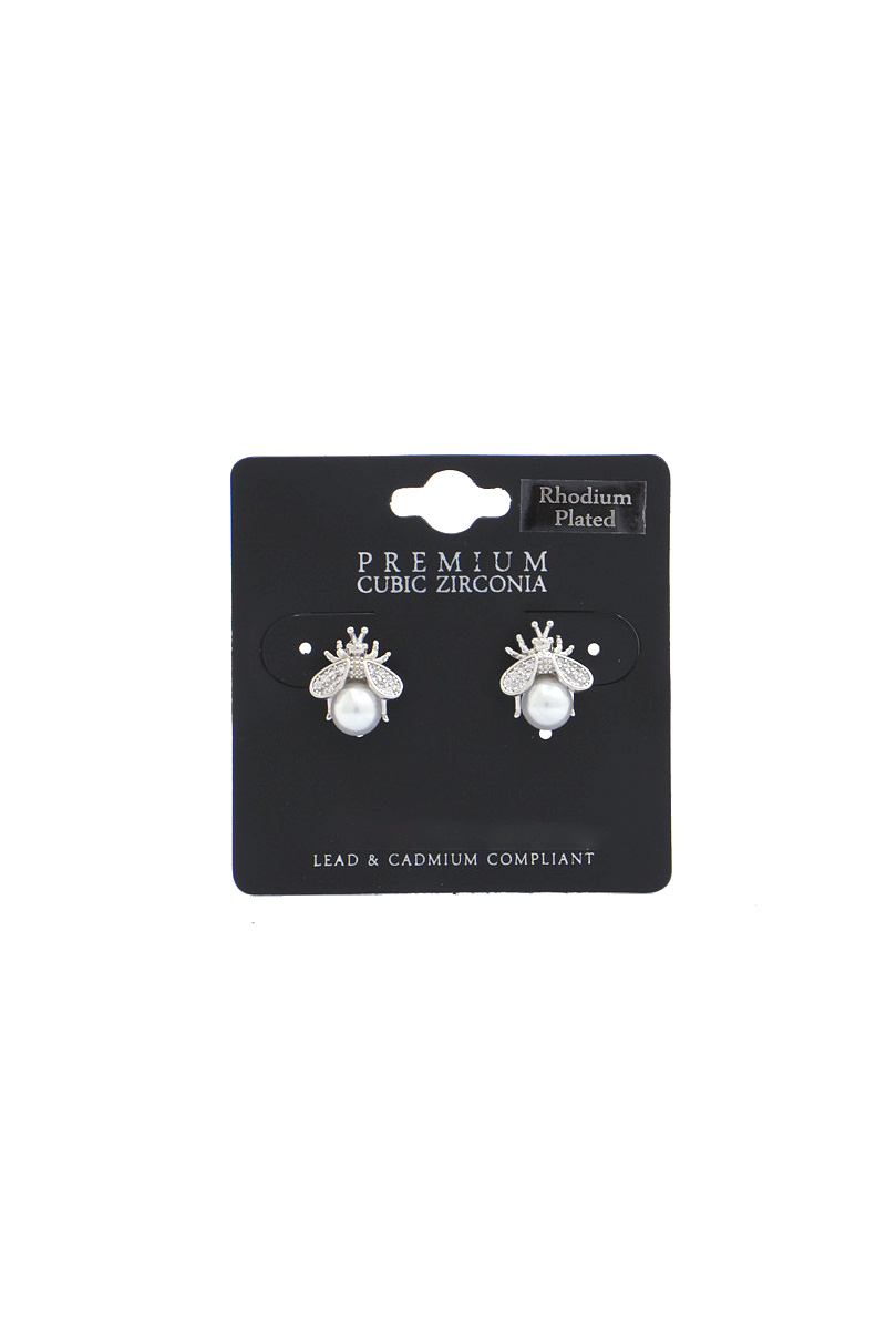 BEE PEARL CUBIC ZIRCONIA 14K GOLD PLATED EARRING