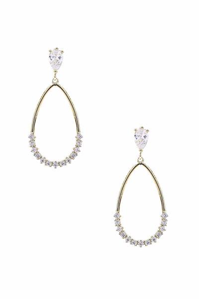 RHINESTONE HALF METAL TEARDROP DANGLE EARRING