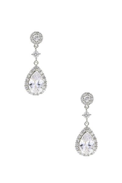 CUBIC ZIRCONIA ROUND TOP TEARDROP EARRING