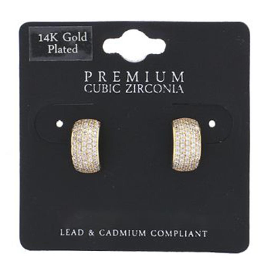 HALF CIRCLE CUBIC ZIRCONIA 14K GOLD PLATED EARRING