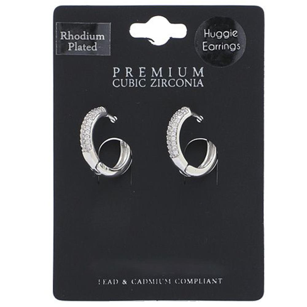 CUBIC ZIRCONIA EDGE 14K GOLD PLATED HUGGIE EARRING