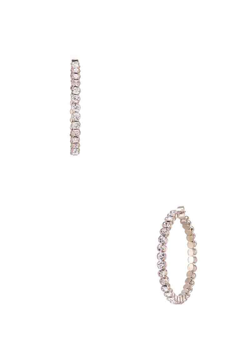 RHINESTONE 45MM ROUND STONE HOOP EARRING