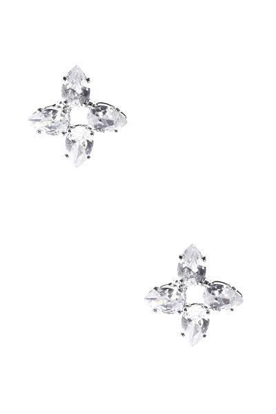 CUBIC ZIRCONIA FOUR PETAL FLOWER STUD EARRING