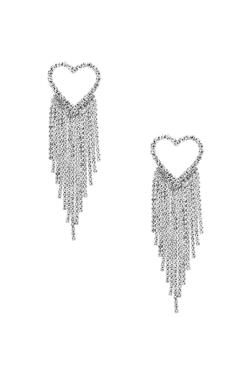 RHINESTONE HEART TASSEL EARRING