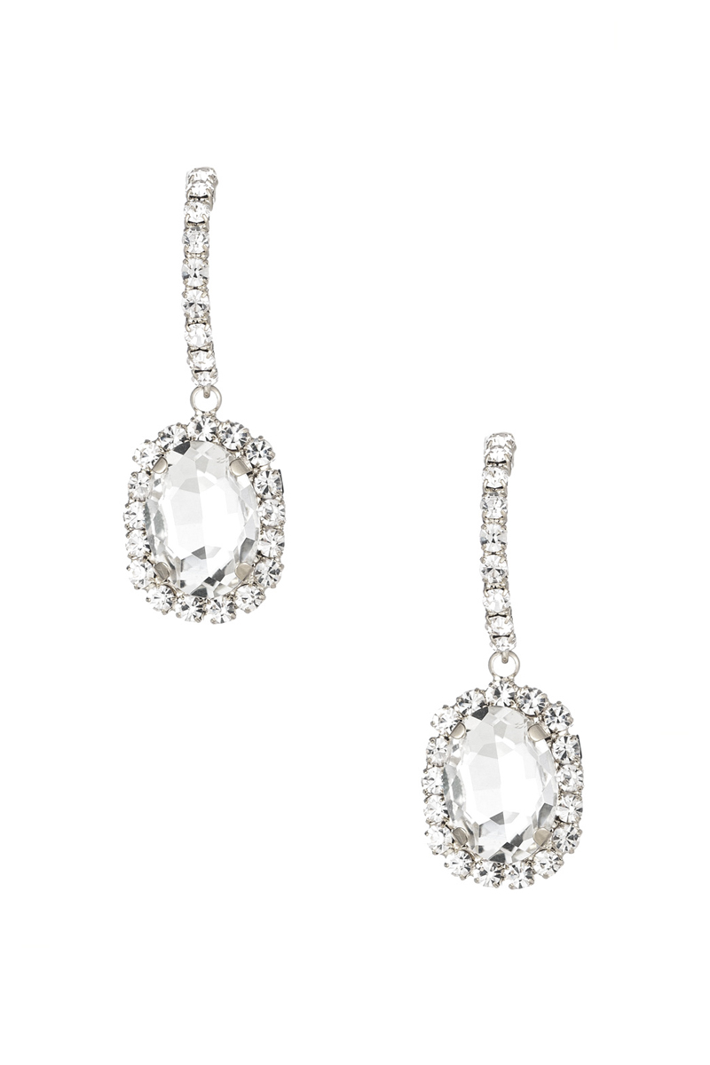 RHINESTONE OVAL DROP POST EARRING