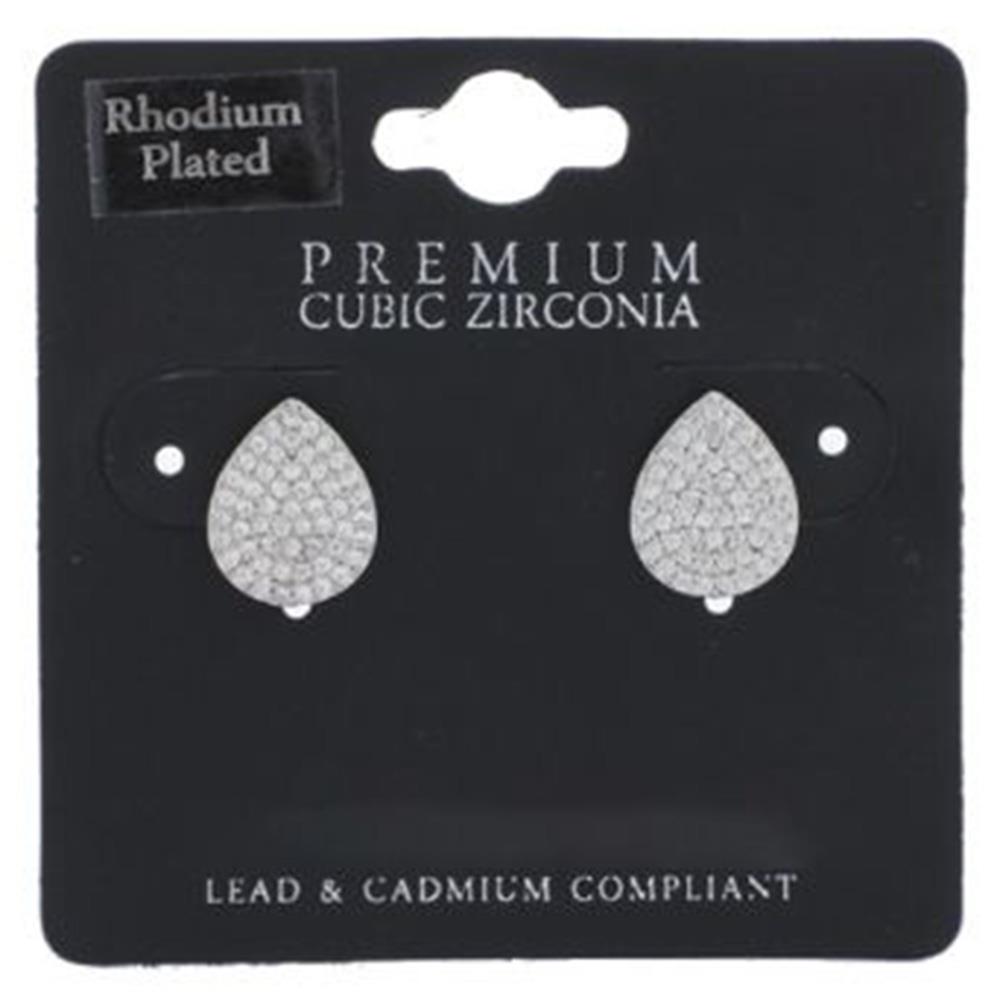 PEAR SHAPE CUBIC ZIRCONIA RHODIUM PALTED EARRING