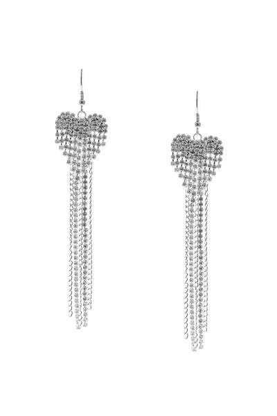 RHINESTONE HEART FRINGE CHAIN EARRING