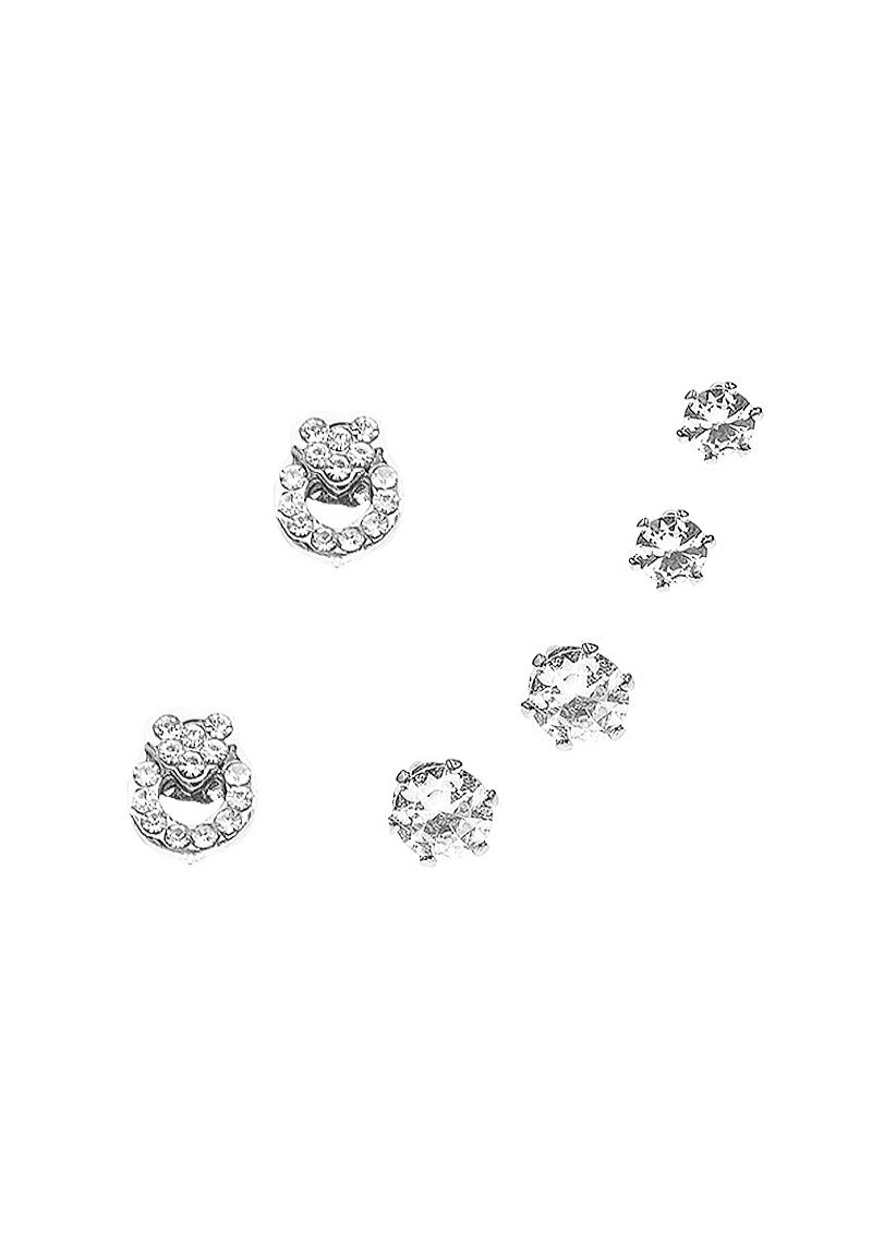 CRYSTAL HEART RING 3 PAIR STUD EARRING