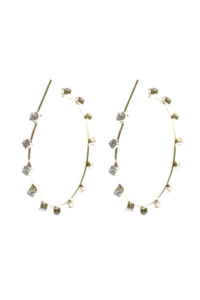 METAL LINE STUDDED STONE HOOP EARRING