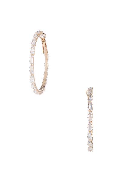 RHINESTONE 45MM CRYSTAL BAGUETTE CUT HOOP EARRING