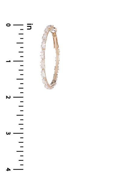 RHINESTONE 45MM CRYSTAL BAGUETTE CUT HOOP EARRING