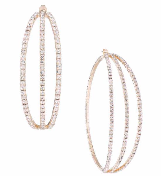 RHINESTONE TRIPLE HALF ROUND 70MM HOOP EARRING