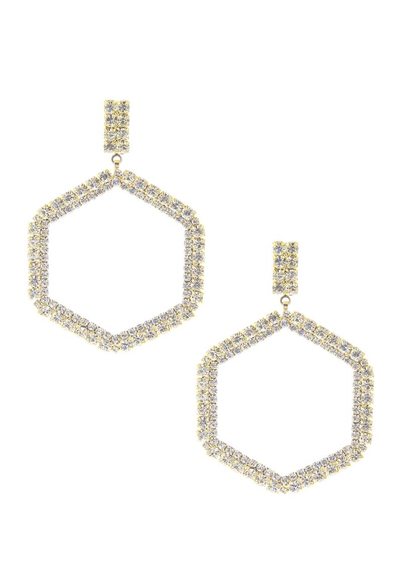 RHINESTONE 60 MM HEXAGON DANGLE EARRING