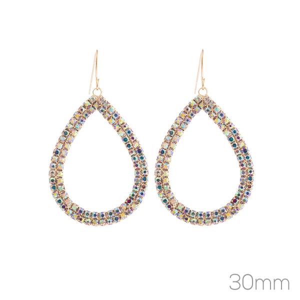 RHINESTONE 2 LINE PEAR SHAPE 30MM EARRING