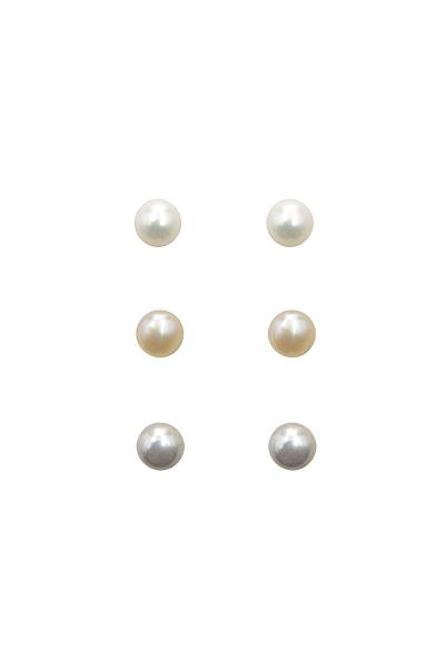 FASHION 6MM FRESHWATER PEARL 3 PAIR POST EARRING